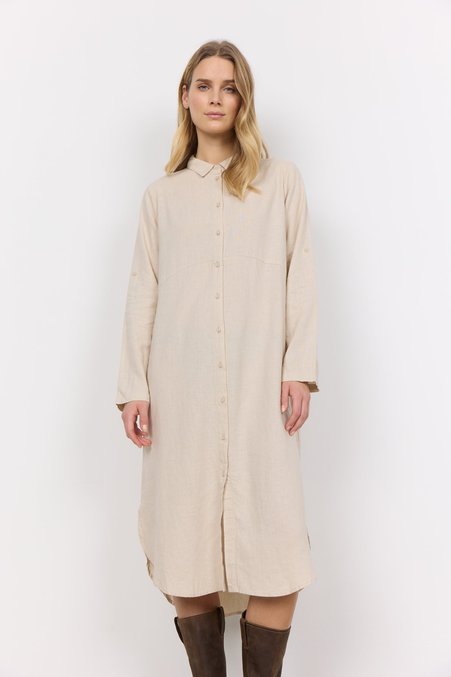 Ina Linen Blend Midi Shirt Dress