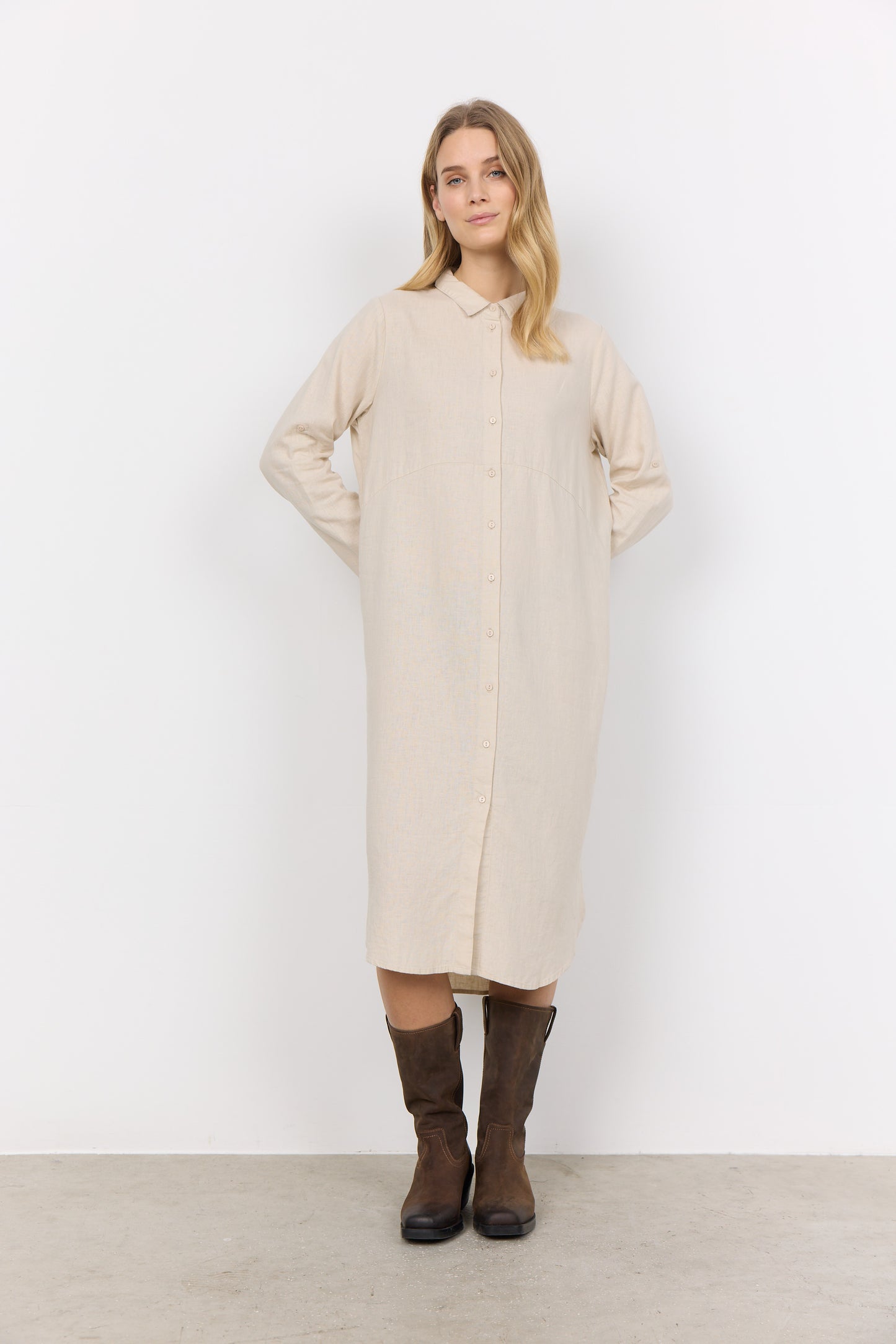 Ina Linen Blend Midi Shirt Dress