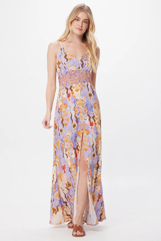 Krystal Print Sleeveless Button Front Maxi Dress