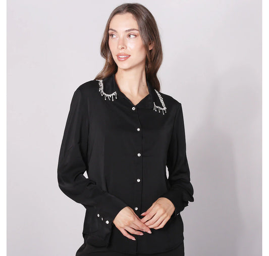 Gem Detail Collared Blouse