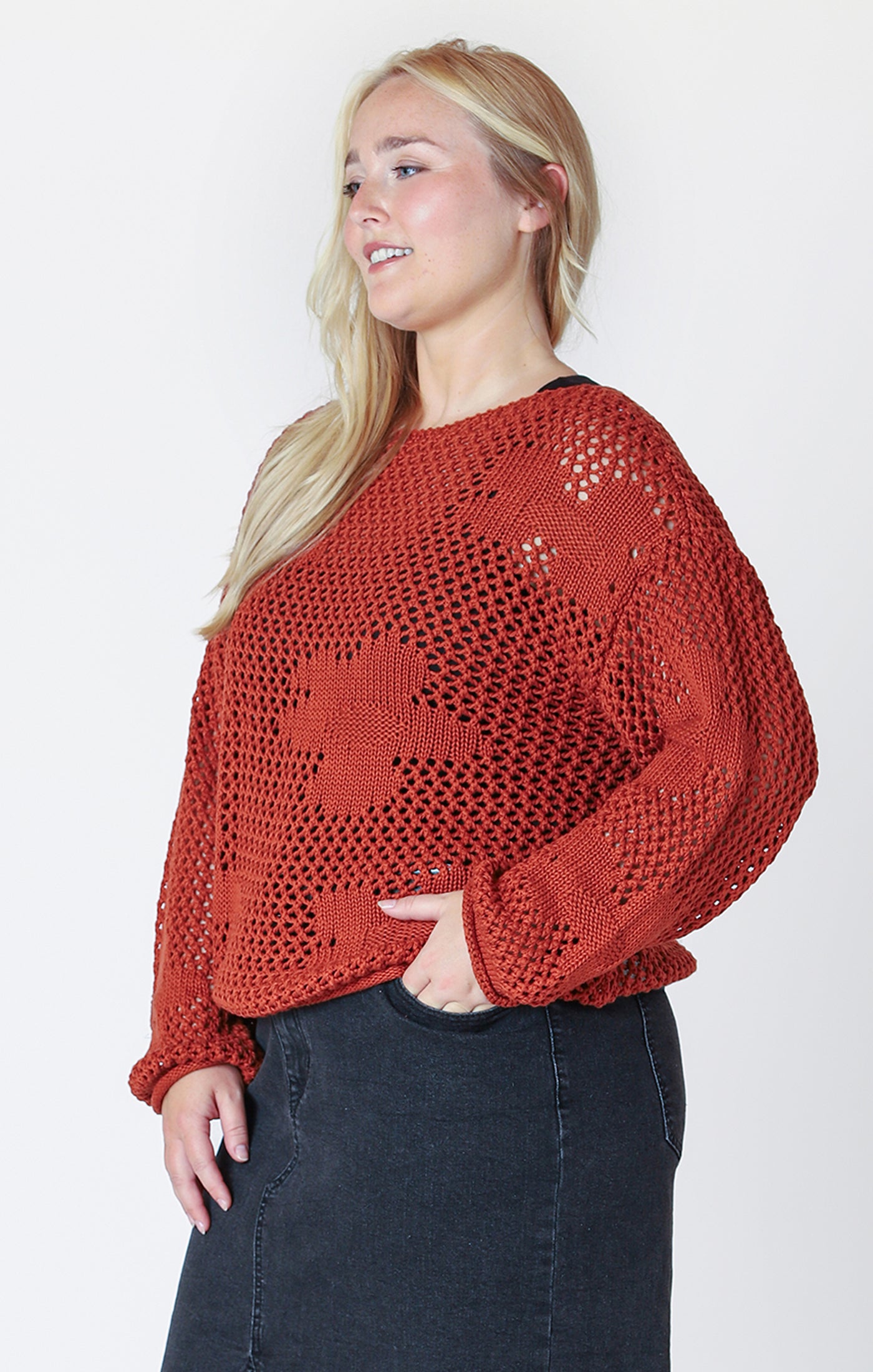 Long Sleeve Floral Crochet Sweater Plus Size