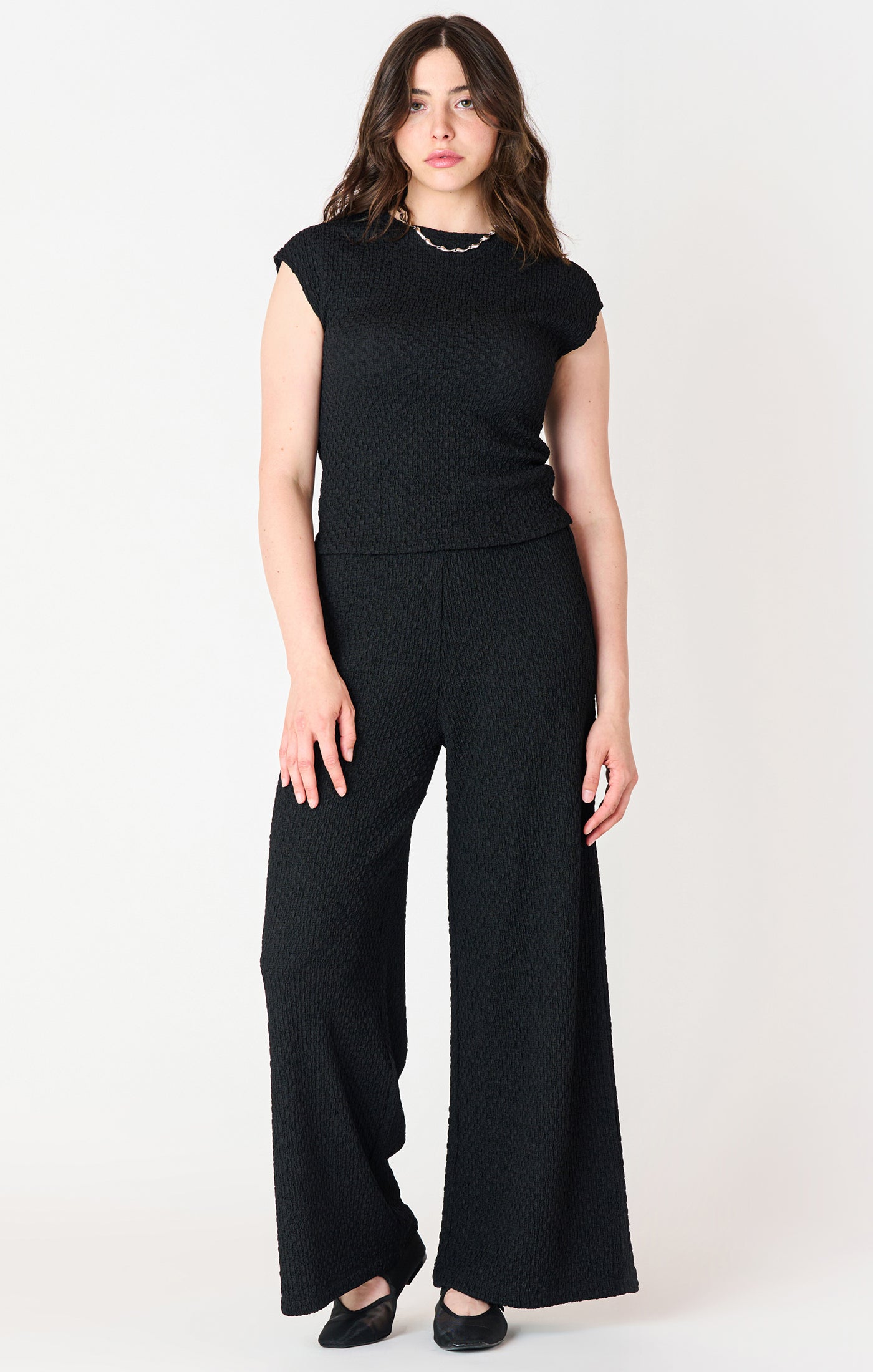 Textured Flowy Wide Leg Pant