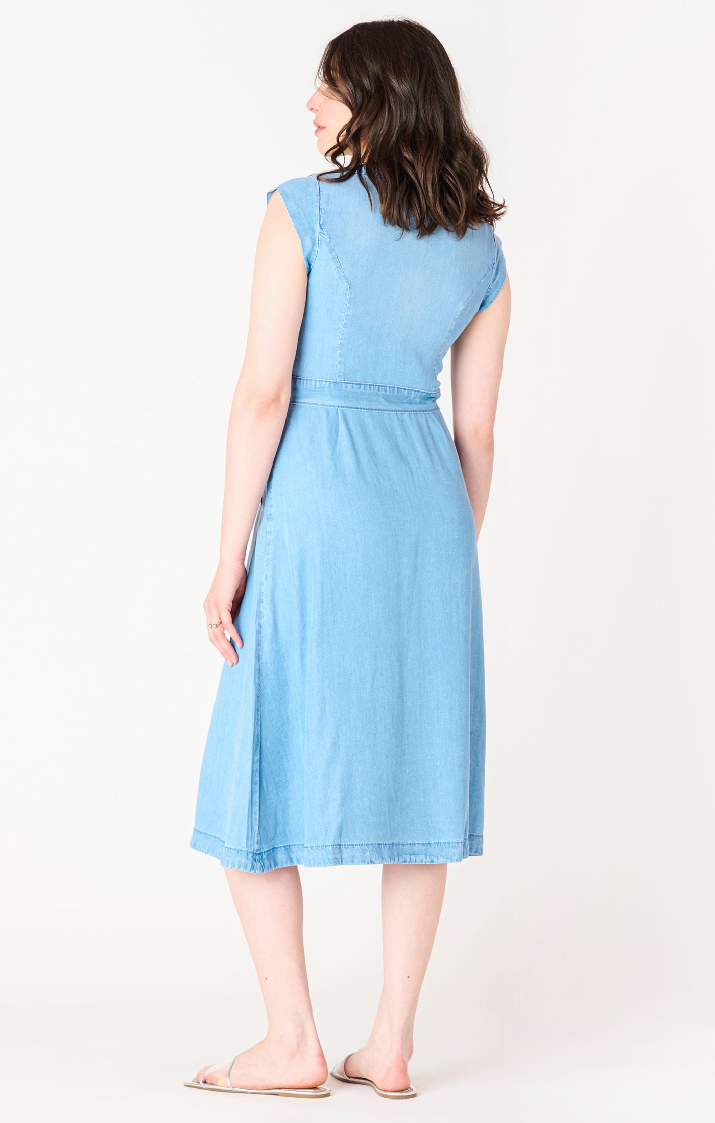 Short Sleeve Button Front Tencel Midi Dress