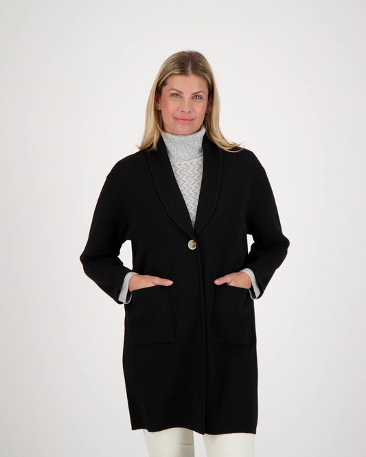 Shawl Collared Single Button Knit Coat