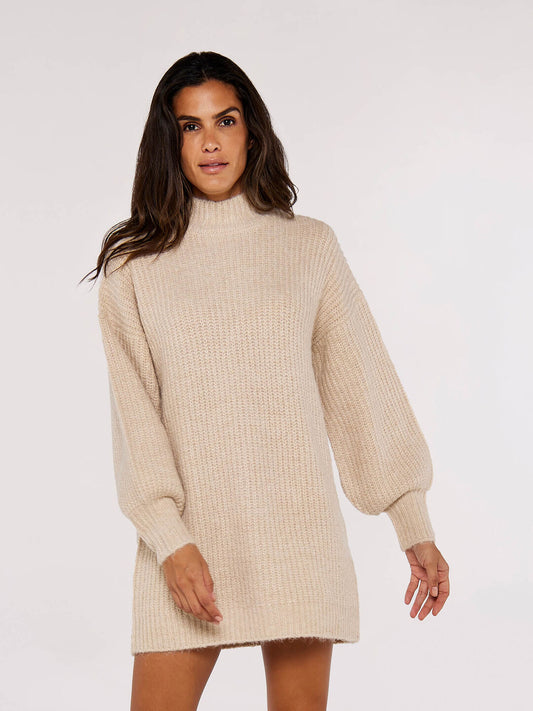 Apricot Ribbed Knit Jumper Mini Dress