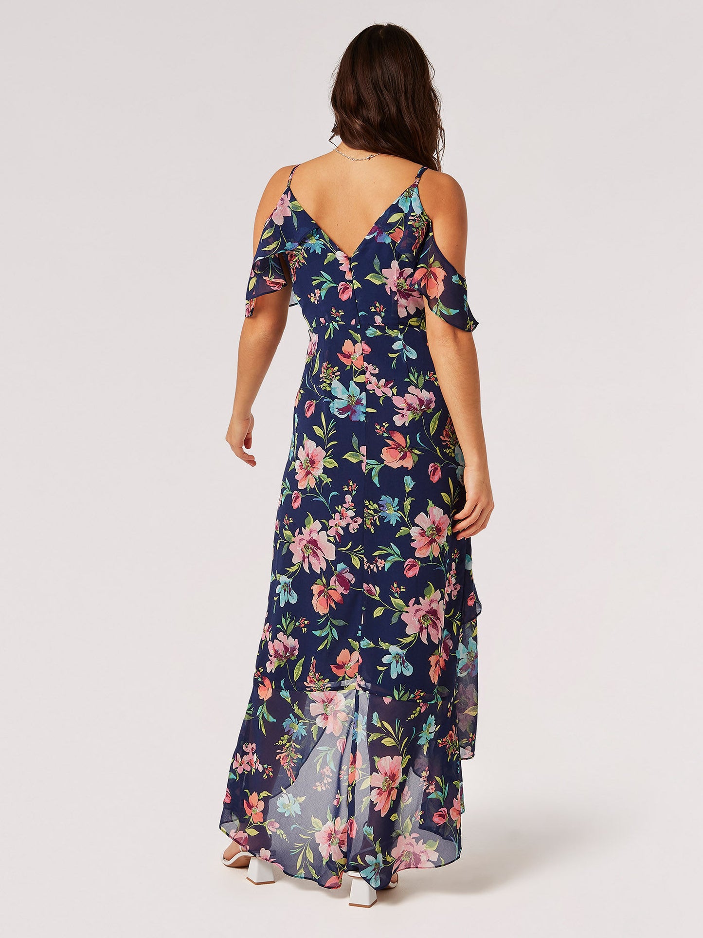 Apricot Watercolour Floral Chiffon Maxi Dress