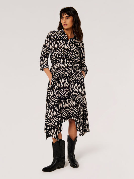 Apricot Ikat Midi Shirt Dress