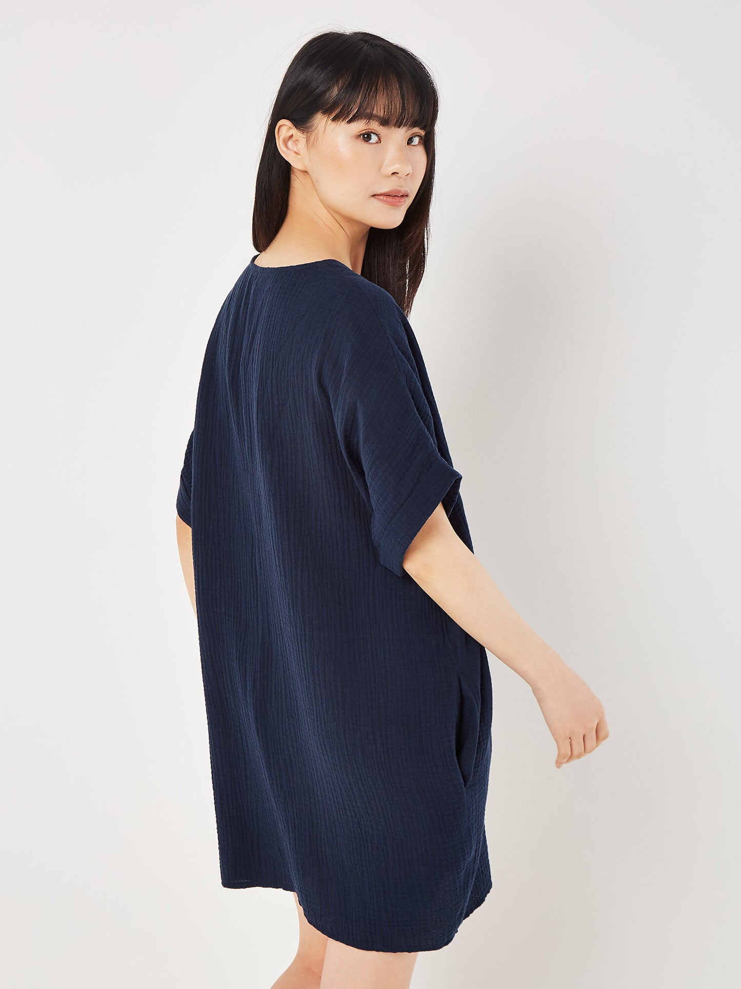 Apricot Textured Cotton Oversized T-Shirt Dress