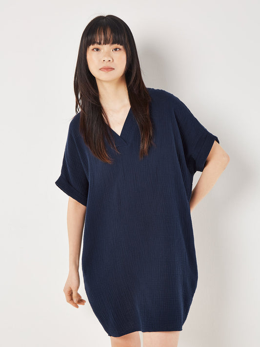 Textured Cotton Oversized T-Shirt Dress