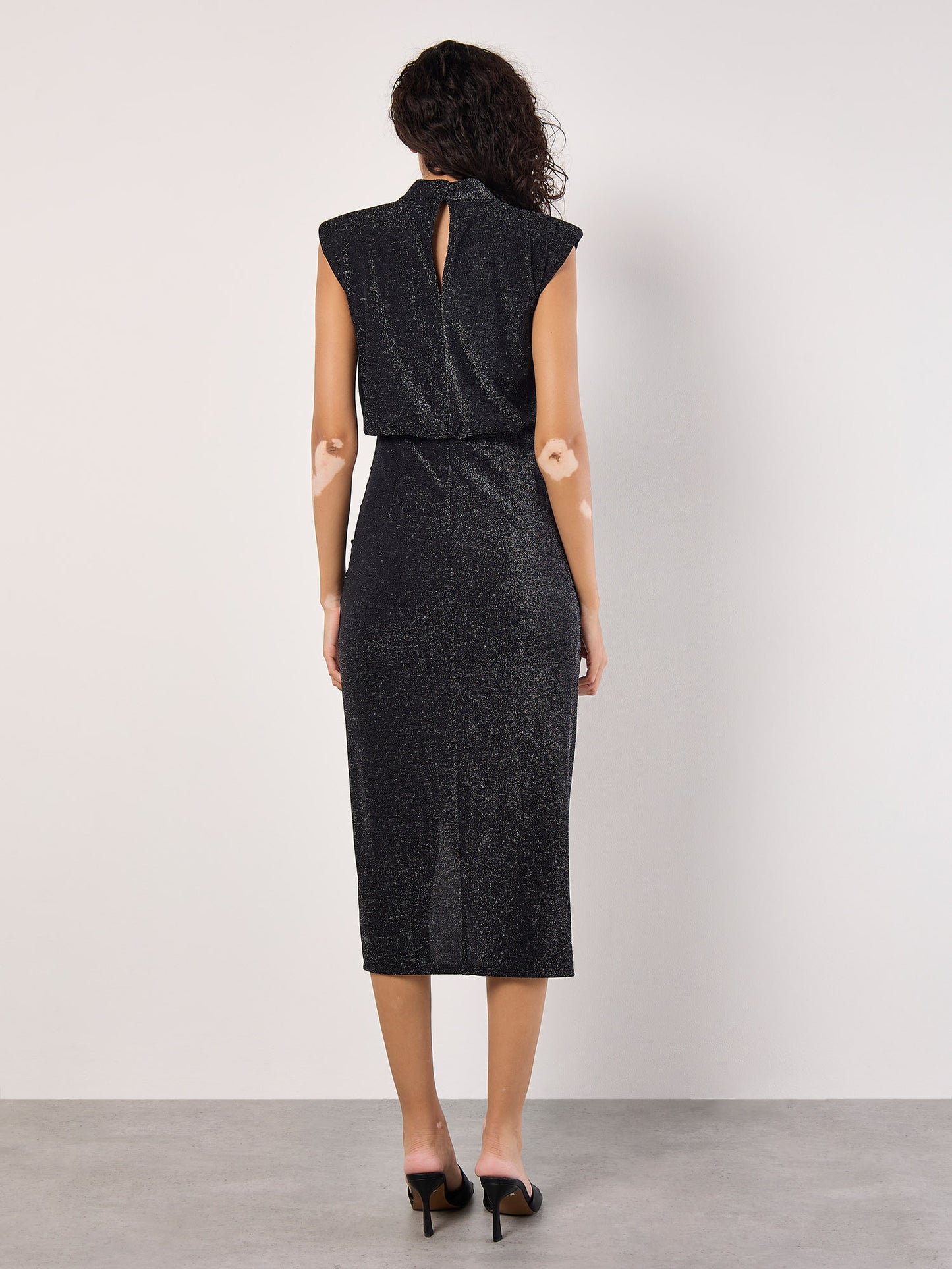 Sparkle Mock Neck Rouched Dress