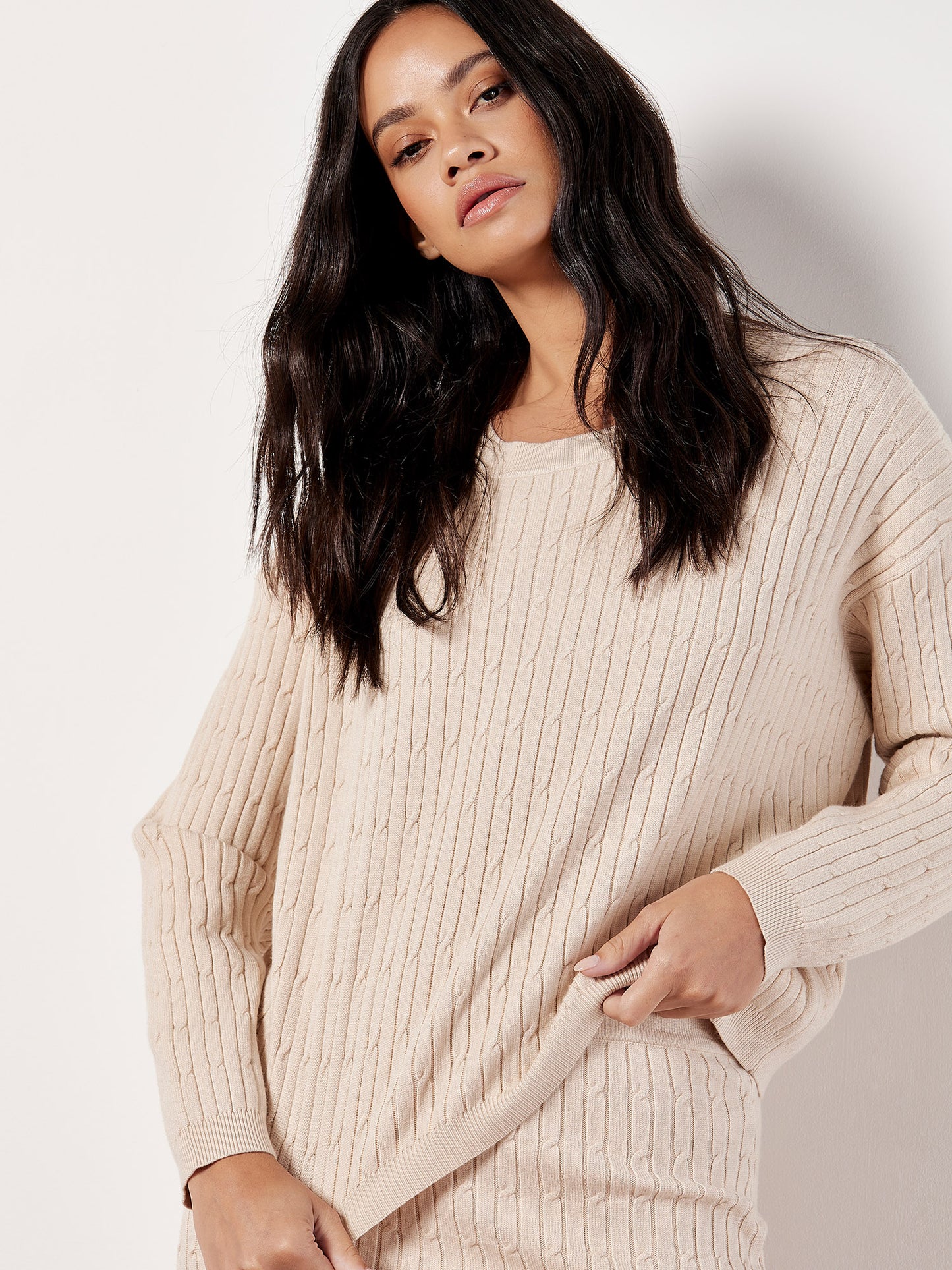 Fine Gauge Cable Batwing Sweater