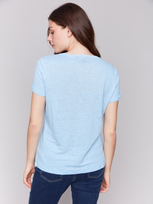 Linen Jersey Knit V-Neck T-Shirt