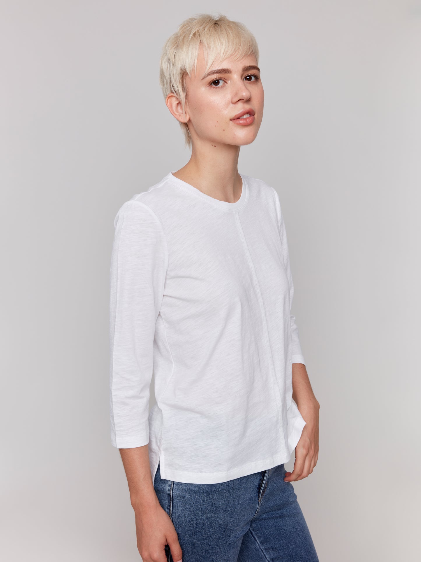 Organic Cotton Slub 3/4 Sleeve Knit Top