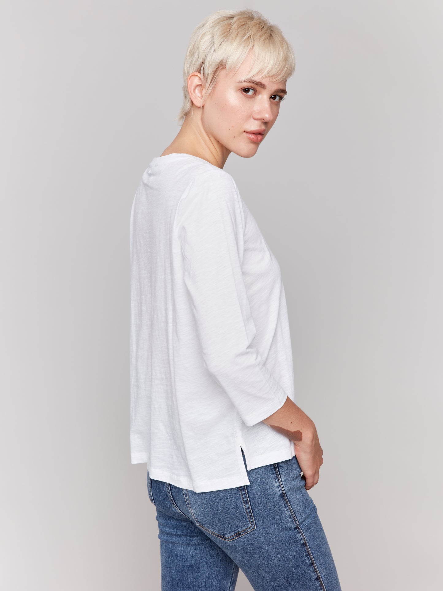 Organic Cotton Slub 3/4 Sleeve Knit Top