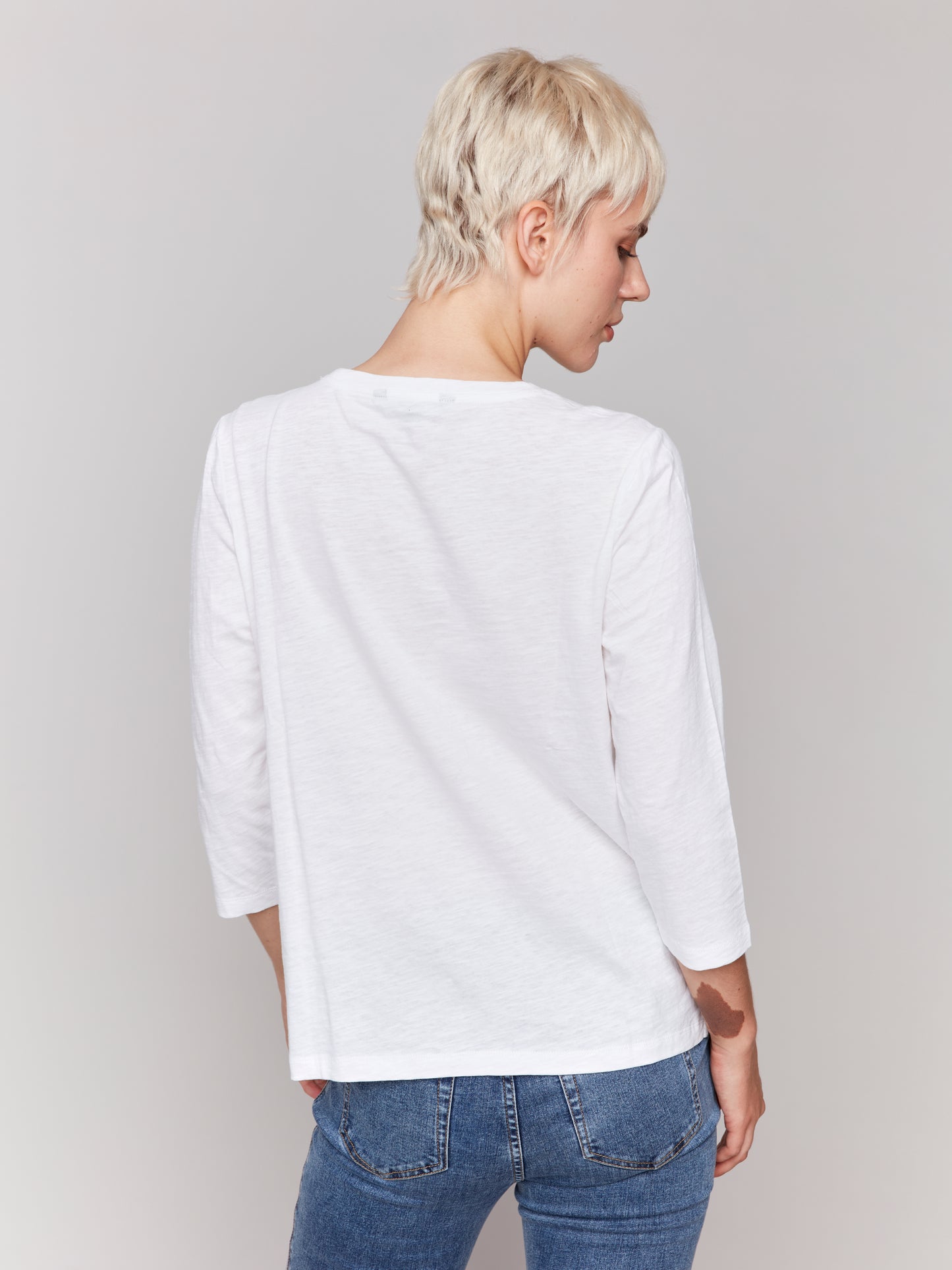 Organic Cotton Slub 3/4 Sleeve Knit Top