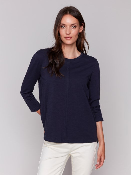 Organic Cotton Slub 3/4 Sleeve Knit Top