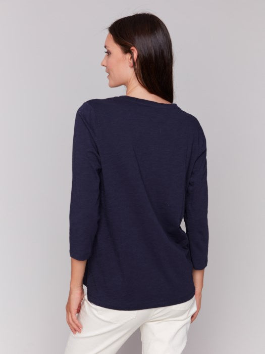 Organic Cotton Slub 3/4 Sleeve Knit Top