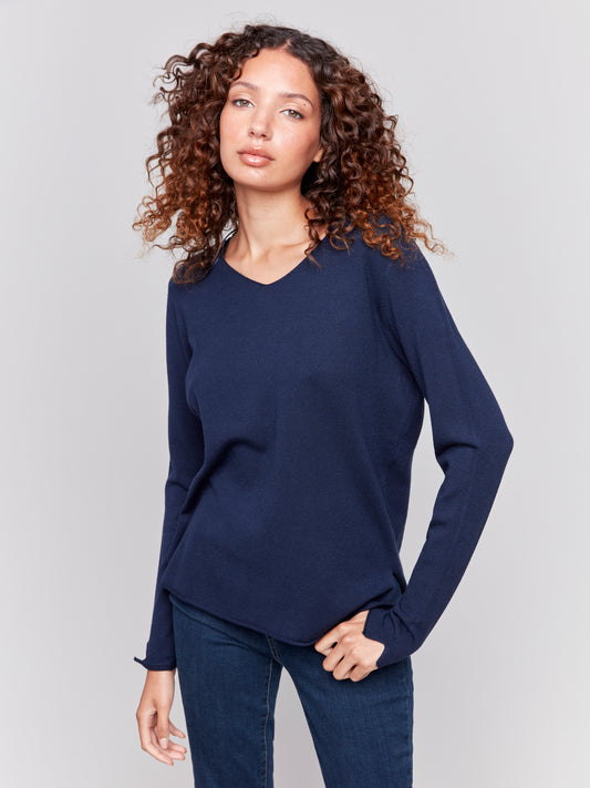 V-Neck Long Sleeve Basic Sweater