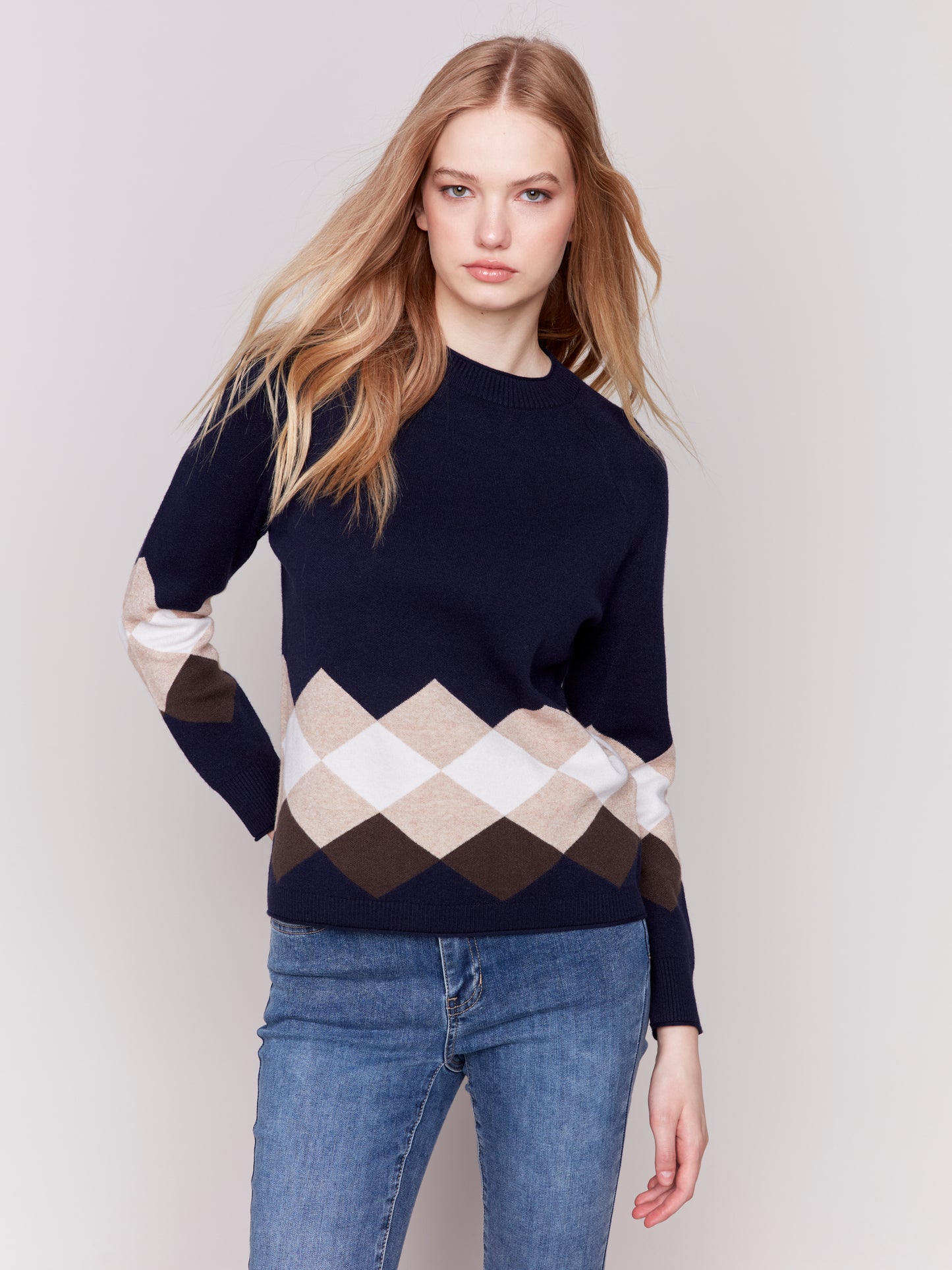 Jacquard Knit Argyle Sweater