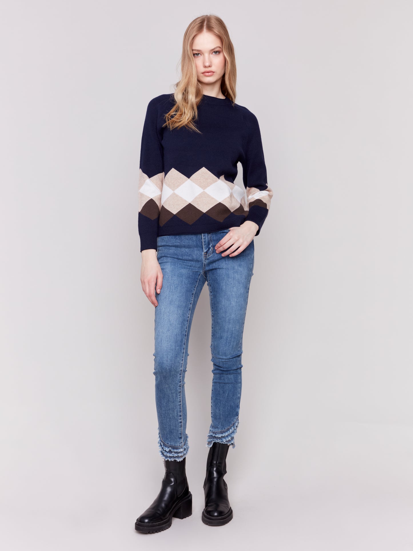 Jacquard Knit Argyle Sweater