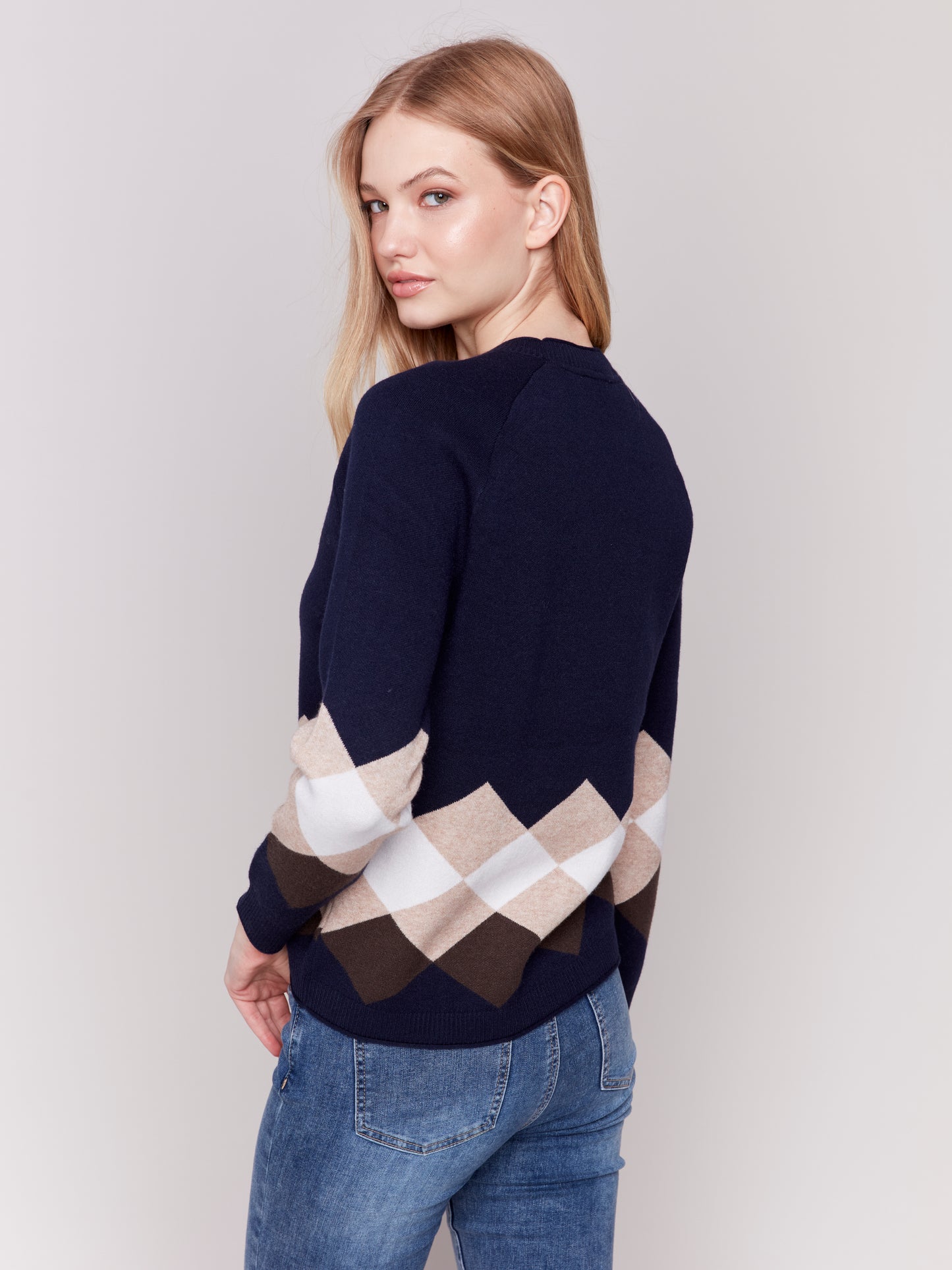 Jacquard Knit Argyle Sweater