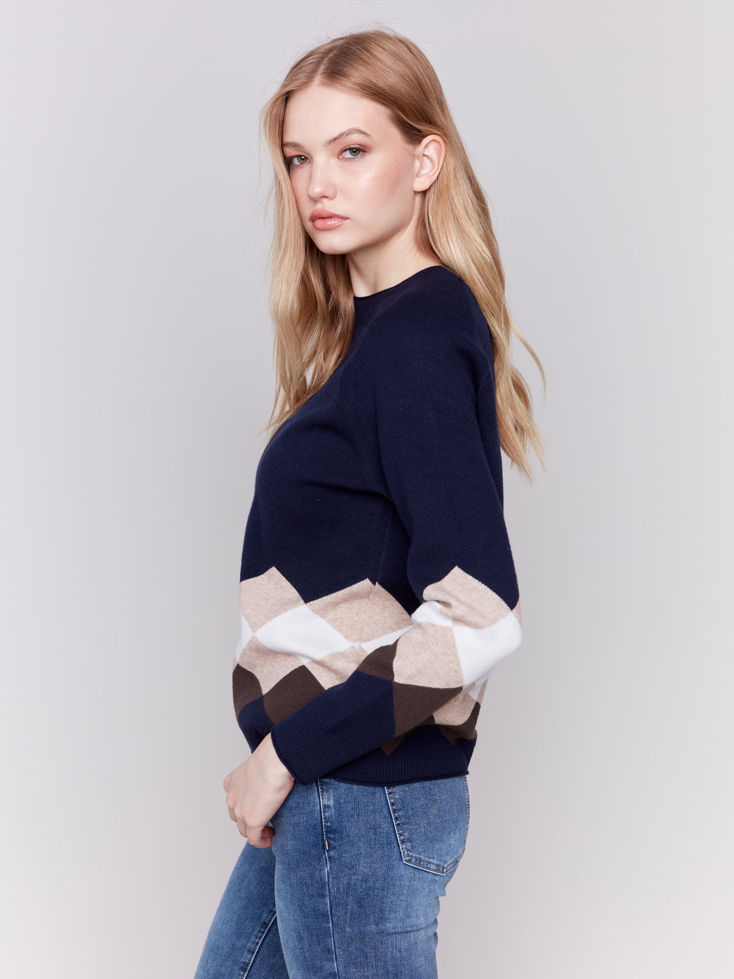 Jacquard Knit Argyle Sweater