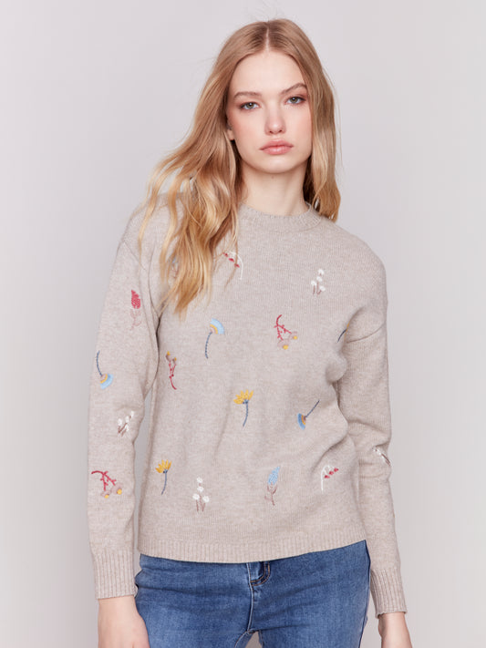 Floral Embroidered Crew-Neck Sweater