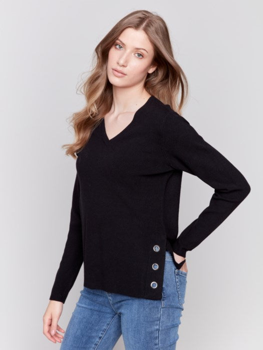 V-Neck Sweater with Grommet Detail