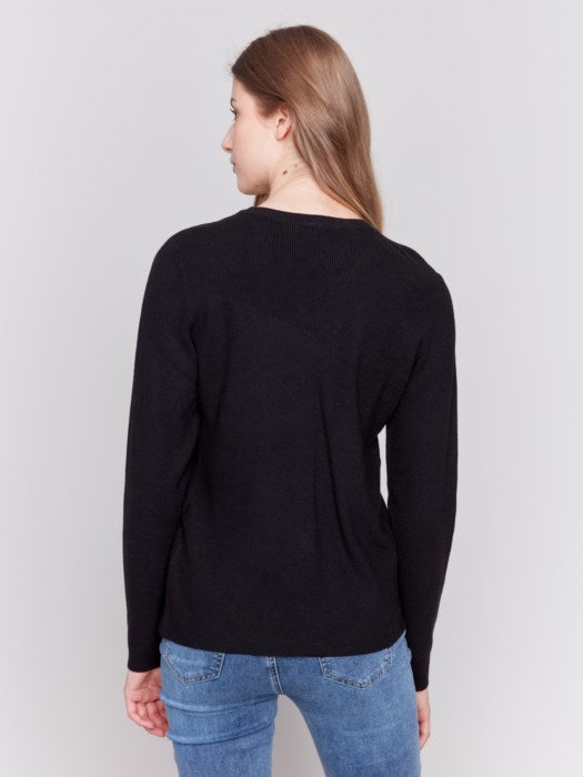 V-Neck Sweater with Grommet Detail