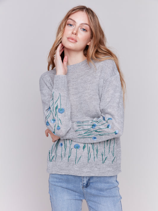 Embroidered Floral Knit Sweater