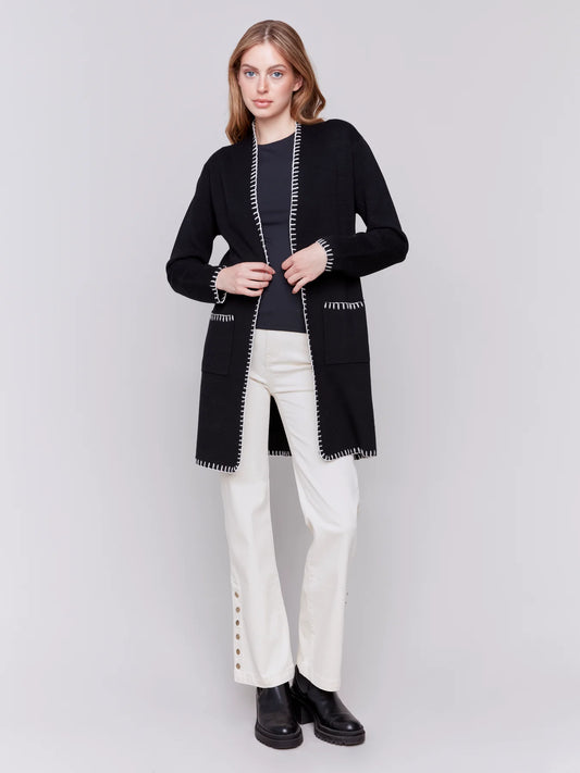 Long Cardigan with Contrast Blanket Stitch