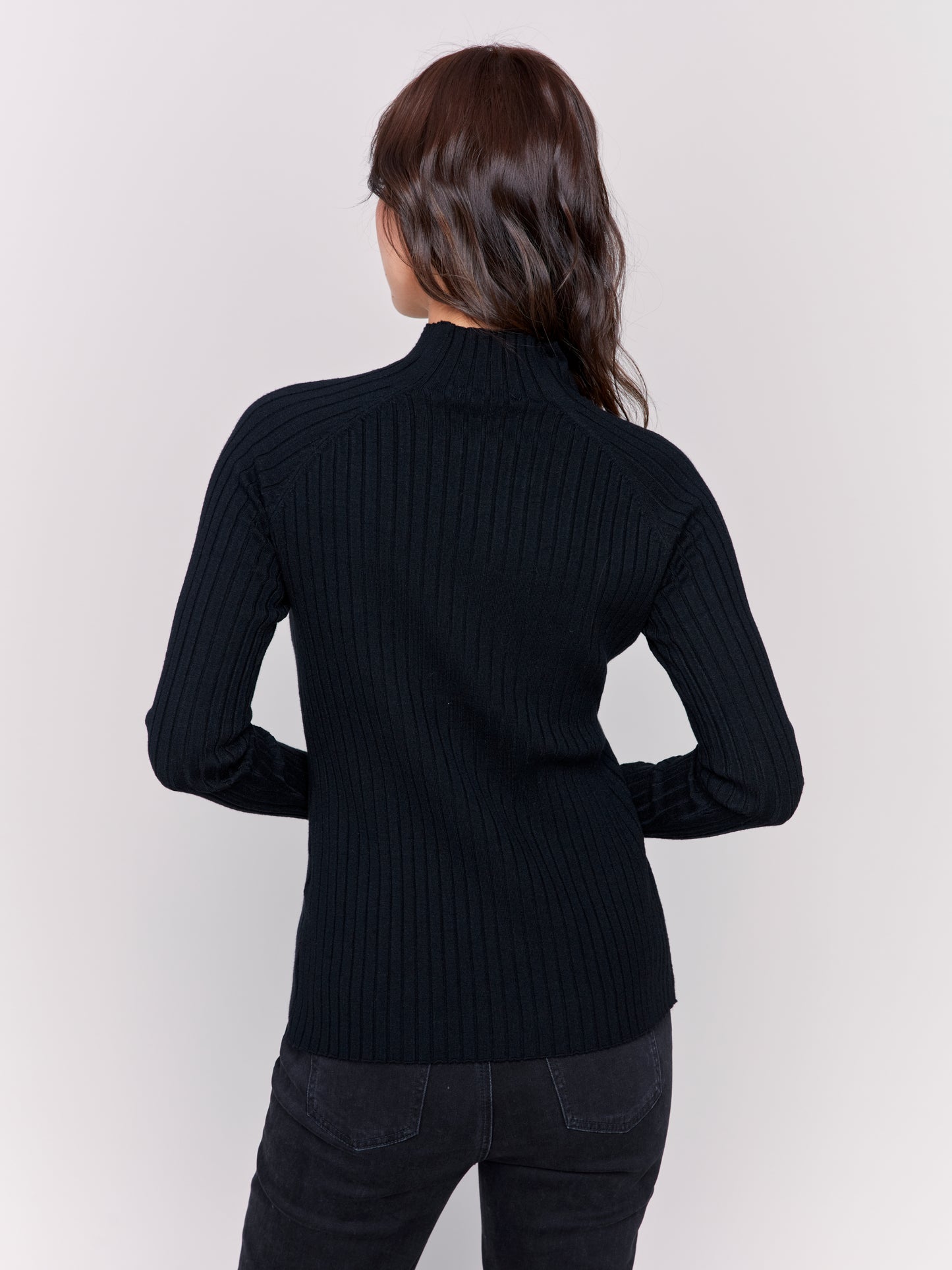 Ribbed Knit Mock Neck Sweater