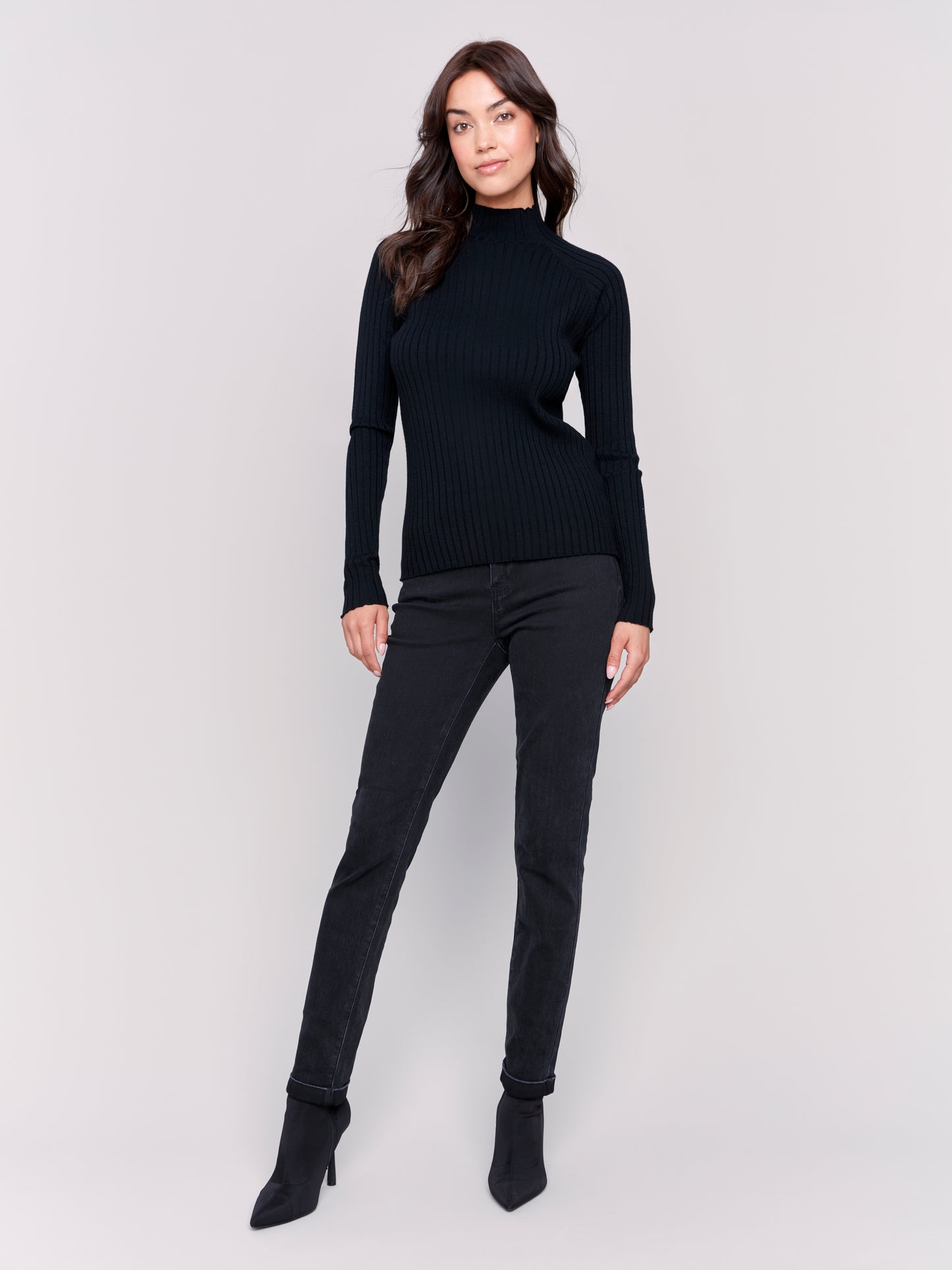 Ribbed Knit Mock Neck Sweater