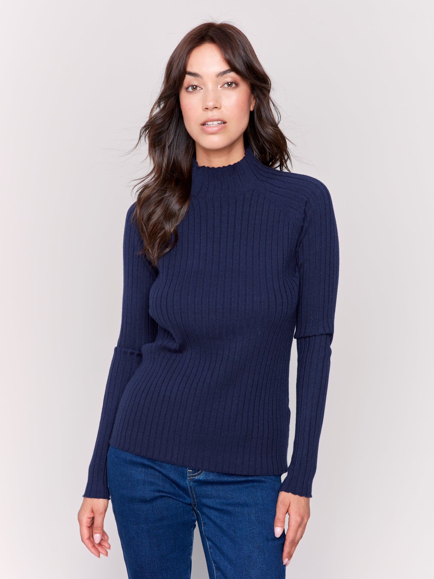 Ribbed Knit Mock Neck Sweater