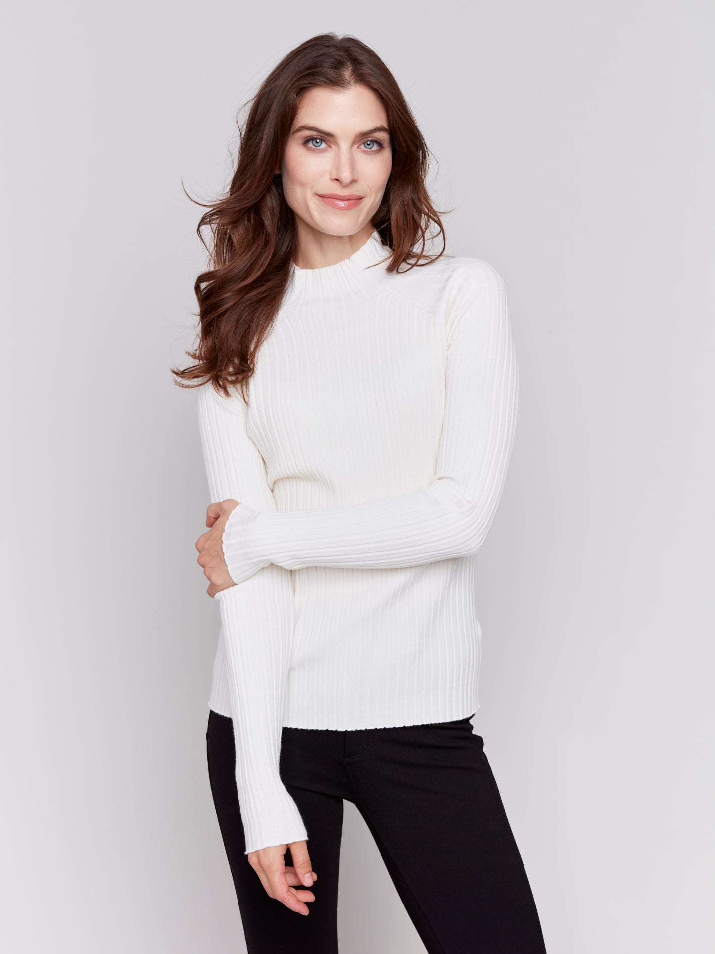 Ribbed Knit Mock Neck Sweater