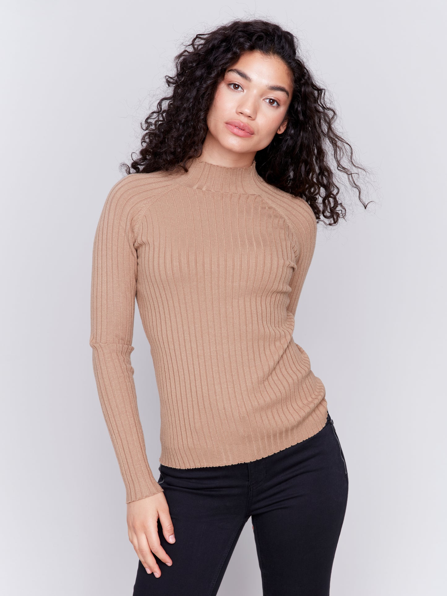 Ribbed Knit Mock Neck Sweater