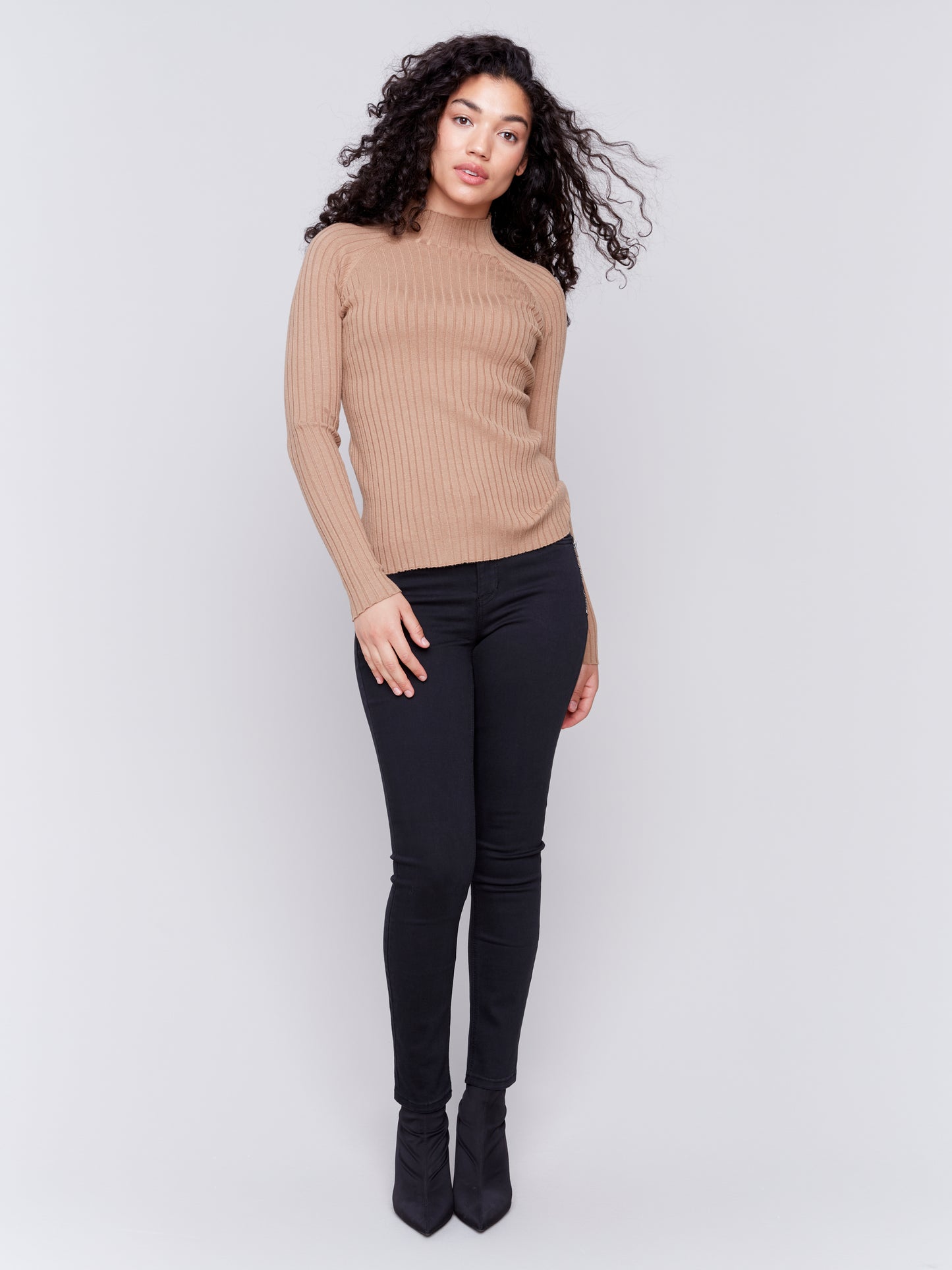 Ribbed Knit Mock Neck Sweater