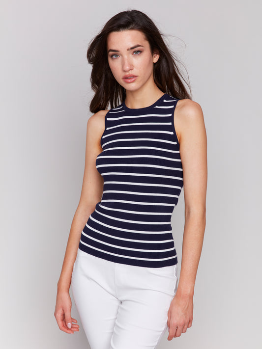 Striped Rib Knit Sleeveless Top