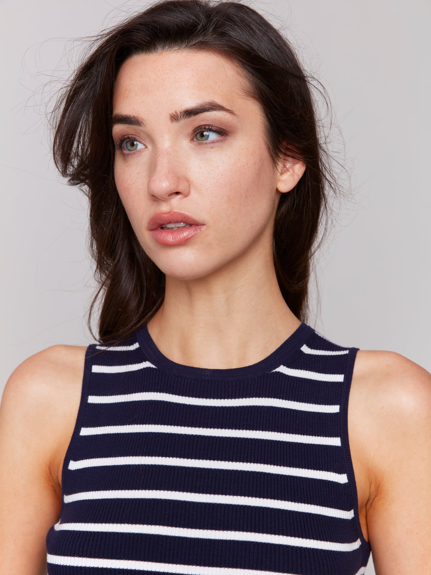 Striped Rib Knit Sleeveless Top