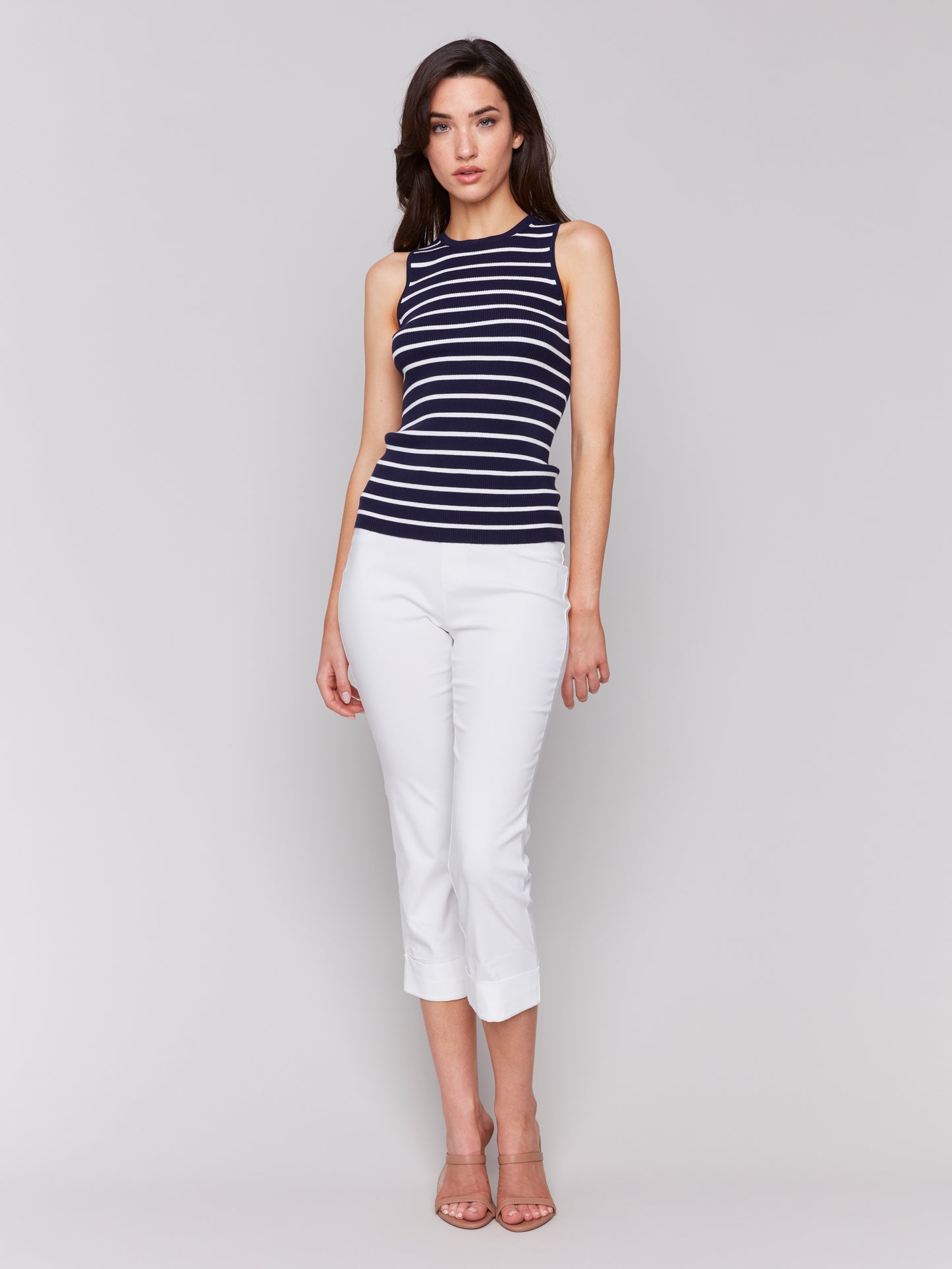 Striped Rib Knit Sleeveless Top