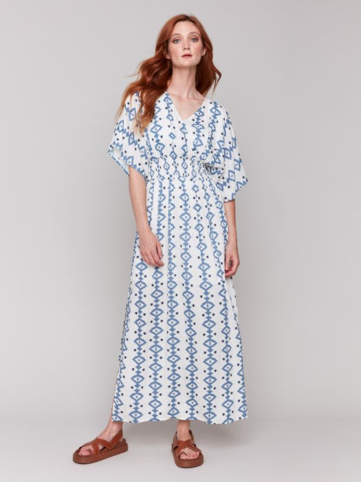 Printed Dolman Sleeve Maxi Dress with Side Slits