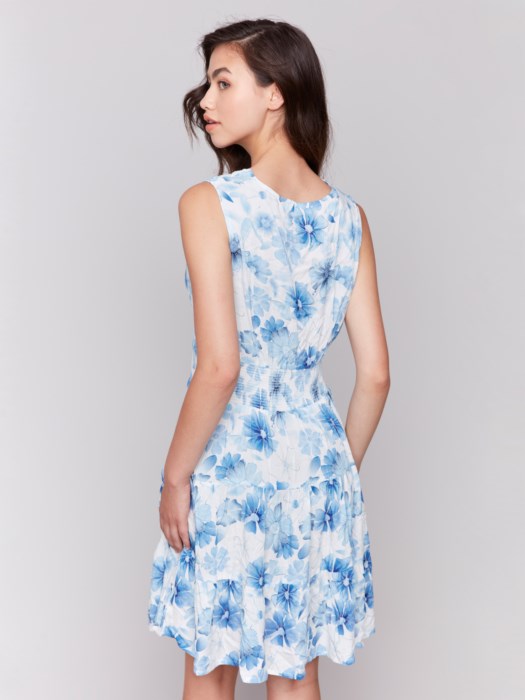 Printed Sleeveless V-Neck Tiered Dress