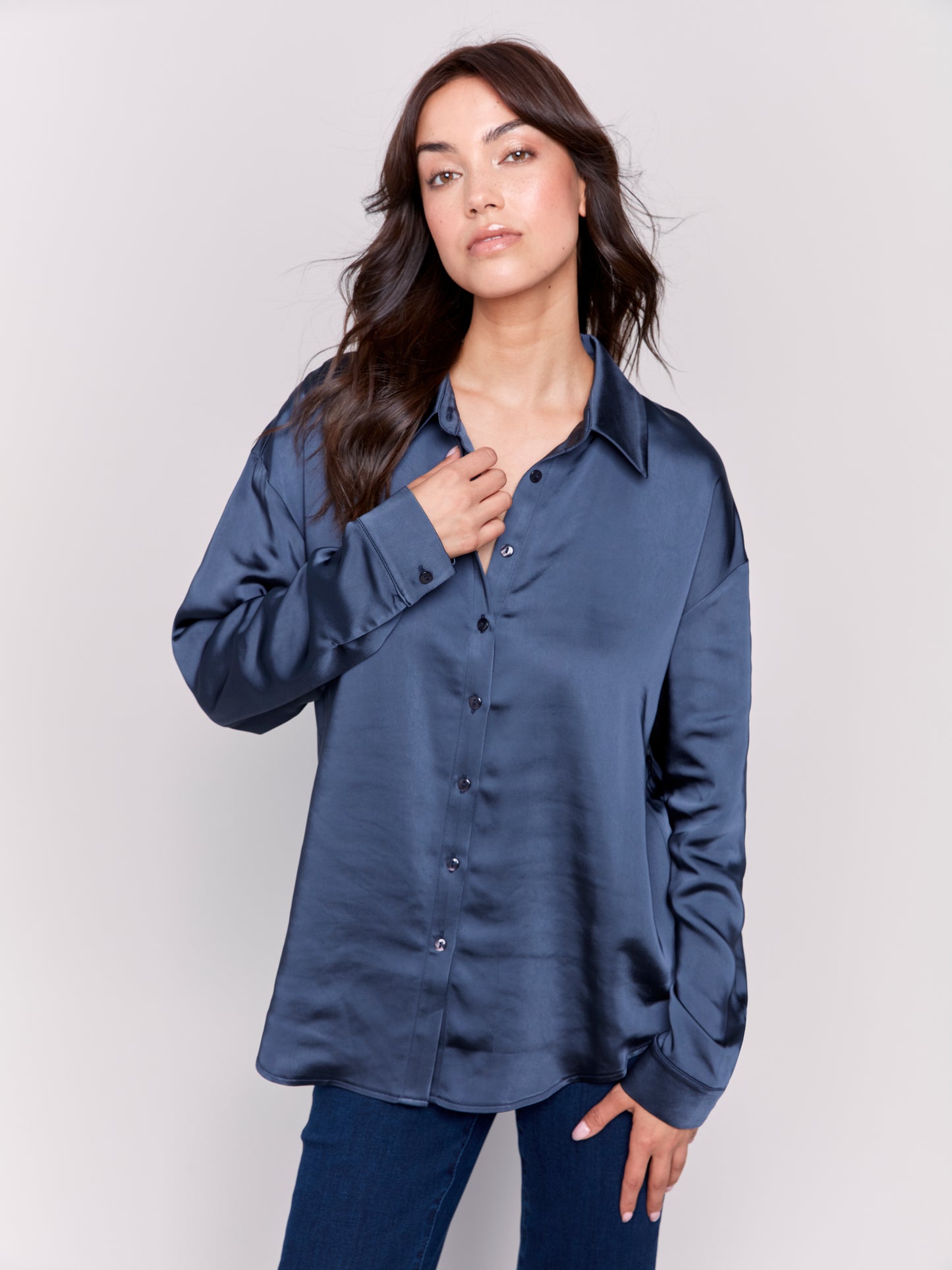 Satin Button-Down Shirt