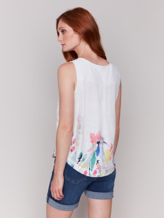 Floral Print Sleeveless Top with Rounded Hem