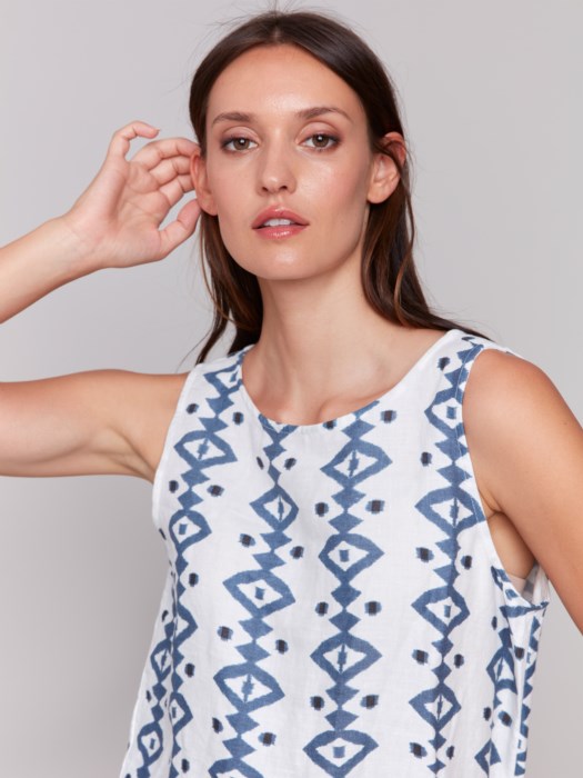 Printed Sleeveless Top with Rounded Hem