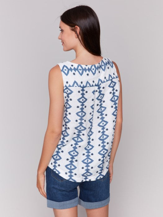 Printed Sleeveless Top with Rounded Hem