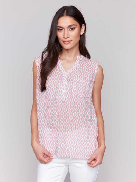 Printed Cotton Gauze Sleeveless Shirt