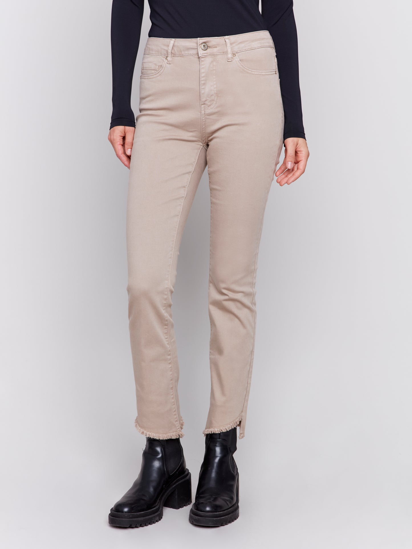 Bootcut Twill Pants with Asymmetrical Hem