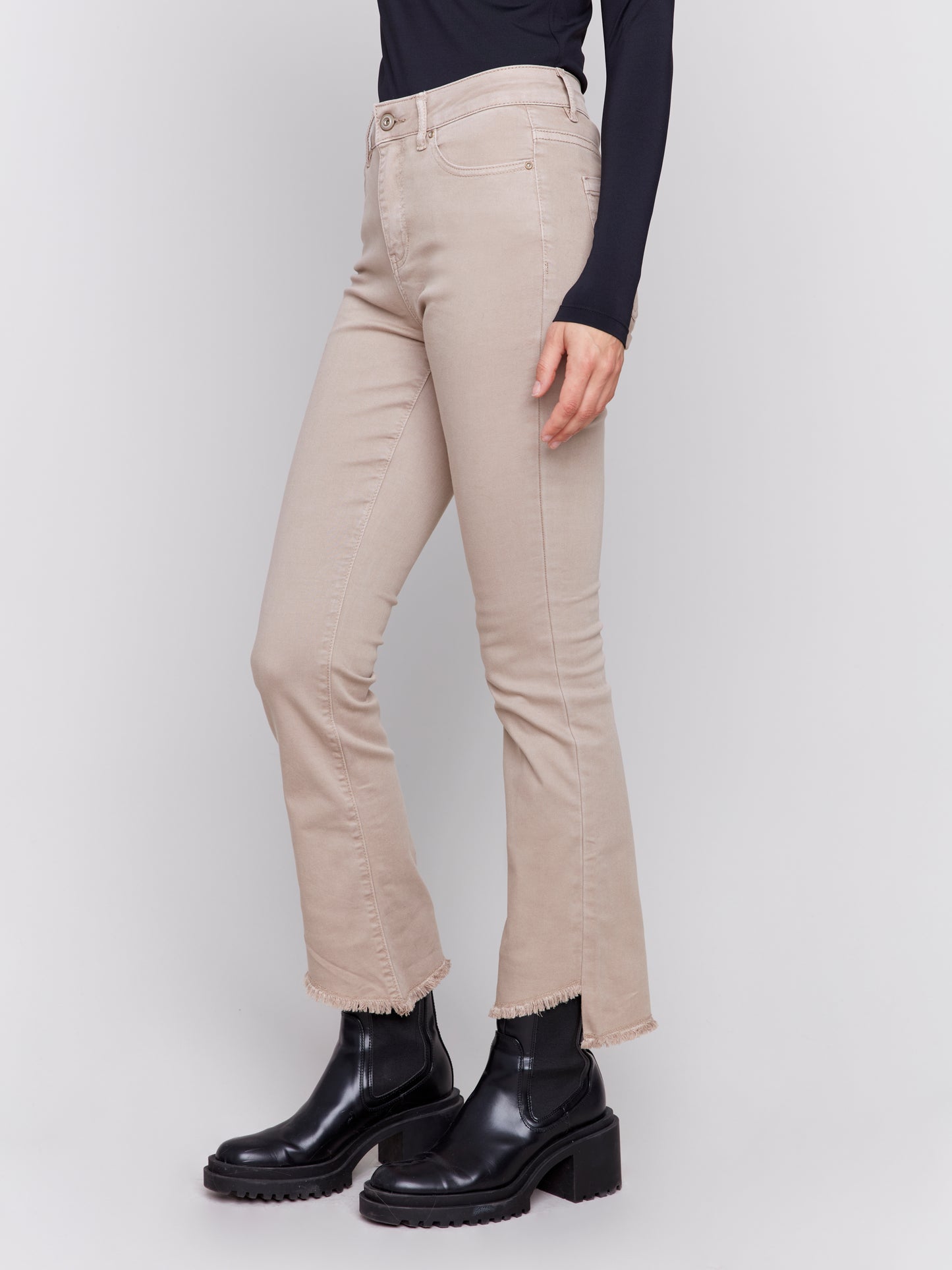 Bootcut Twill Pants with Asymmetrical Hem