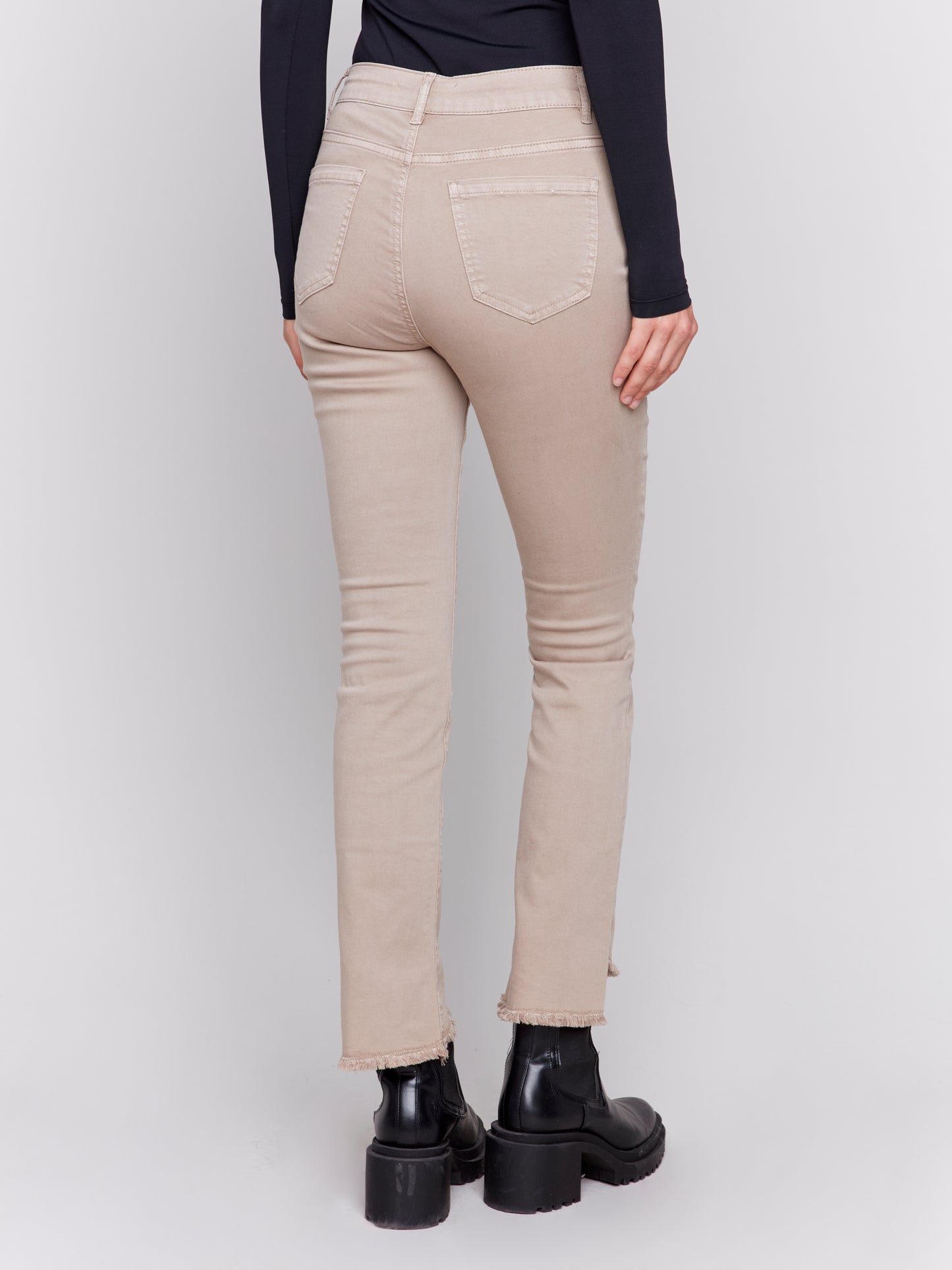 Bootcut Twill Pants with Asymmetrical Hem